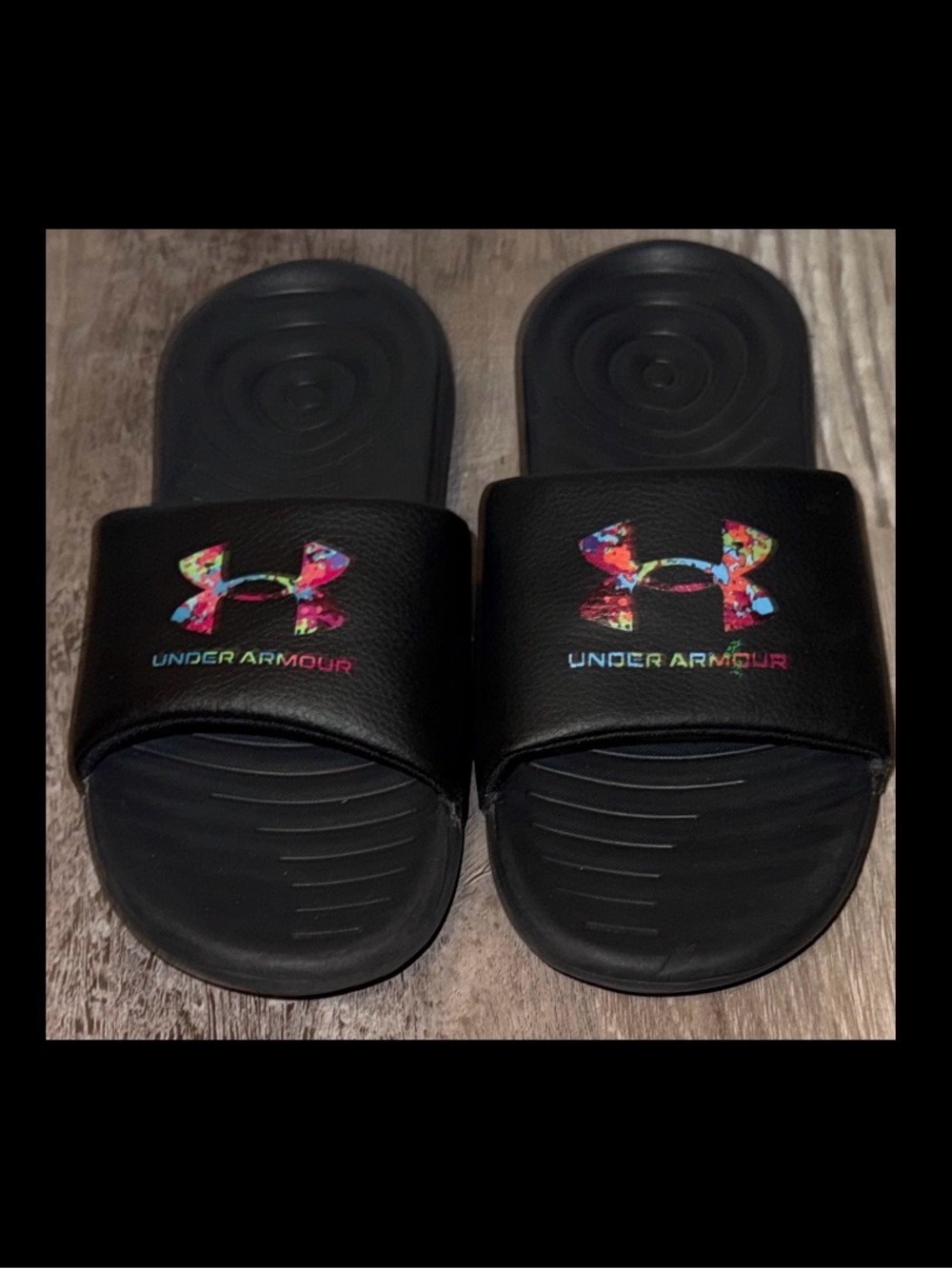 Kids Under Armour Black Slides Sandals Size 4Y